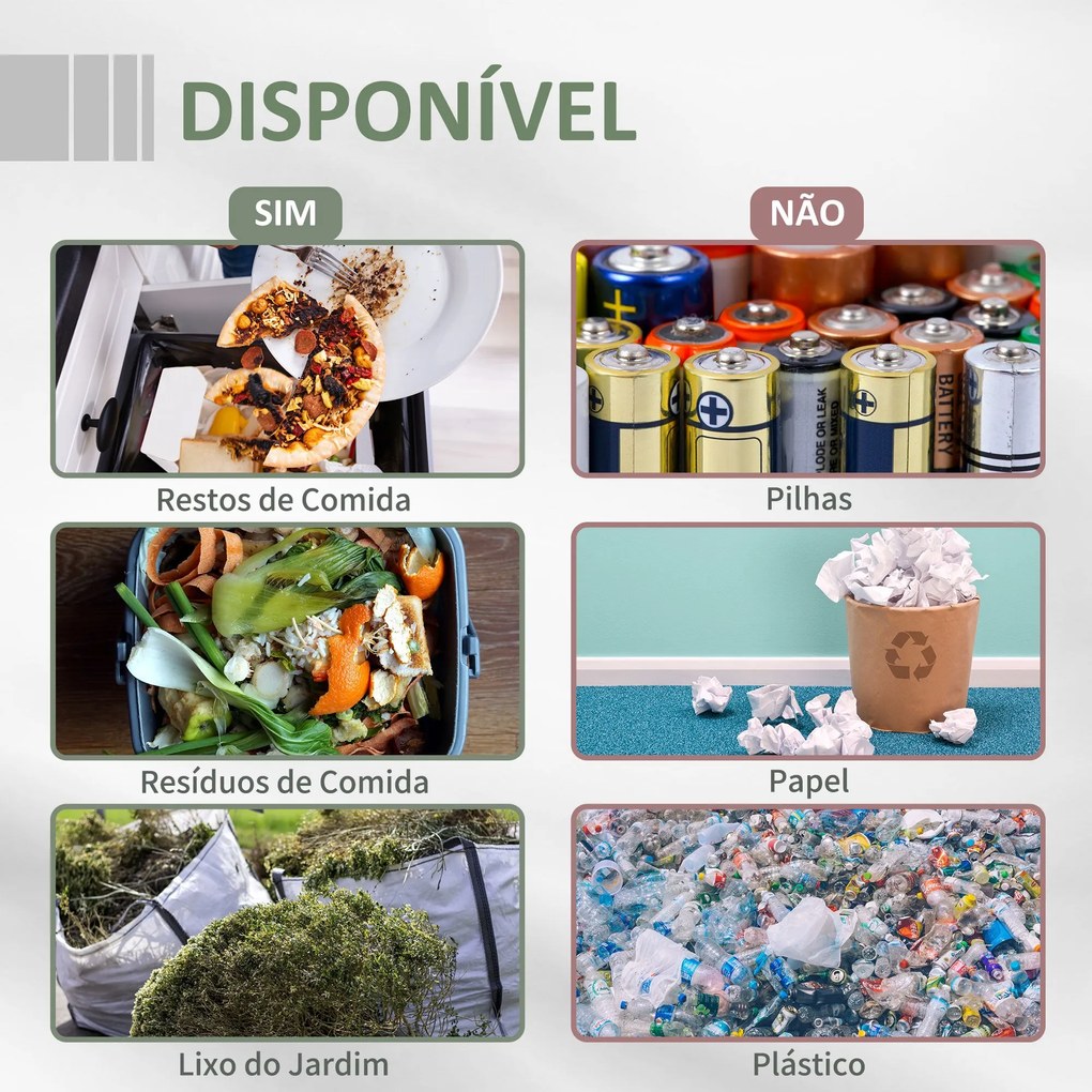 Compostor Giratório de Dupla Câmara – Composteira ÉcoVert – Cinza e Ve