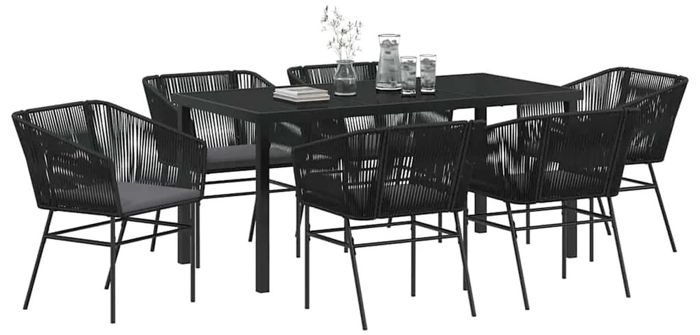 Conjunto de Jantar para Jardim 7 pcs Preto Padrão Rattan de PE