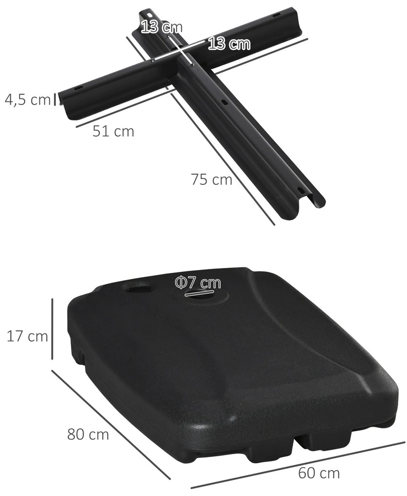 Base de Chapéu de Sol com 2 Rodas Preenchível com Água 60kg Areia 68kg