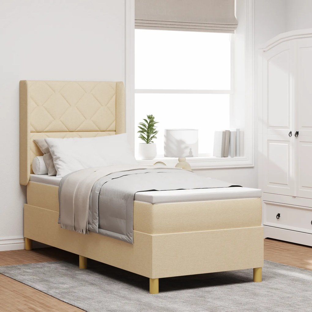 Cama Box Spring com Colchão Creme 80x200 cm Tecido