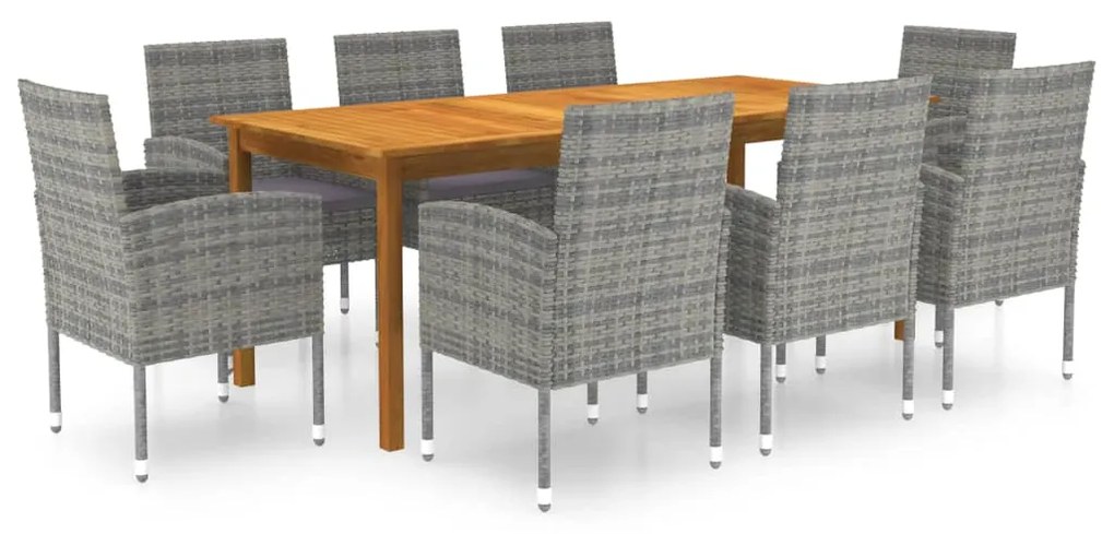 vidaXL 9 pcs conjunto de jantar para jardim cinzento