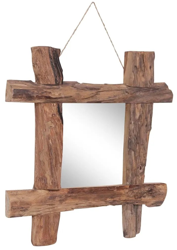 Espelho de troncos 50x50 cm madeira de teca reciclada natural