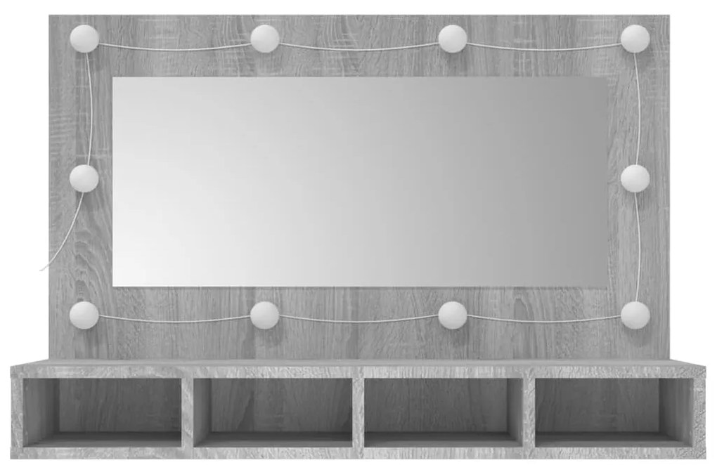 Armário espelhado com LED 90x31,5x62 cm sonoma cinza