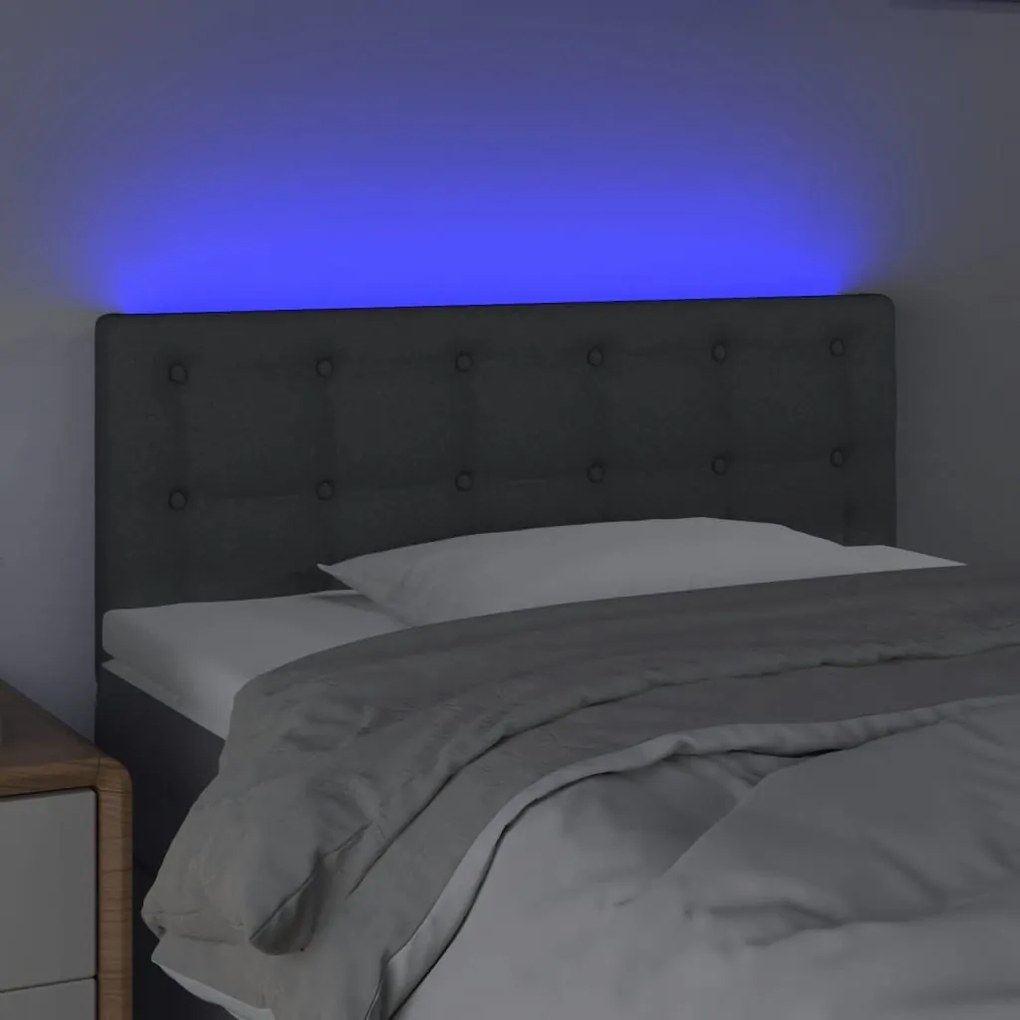 Cabeceira de cama c/ luzes LED tecido 80x5x78/88cm cinza-escuro