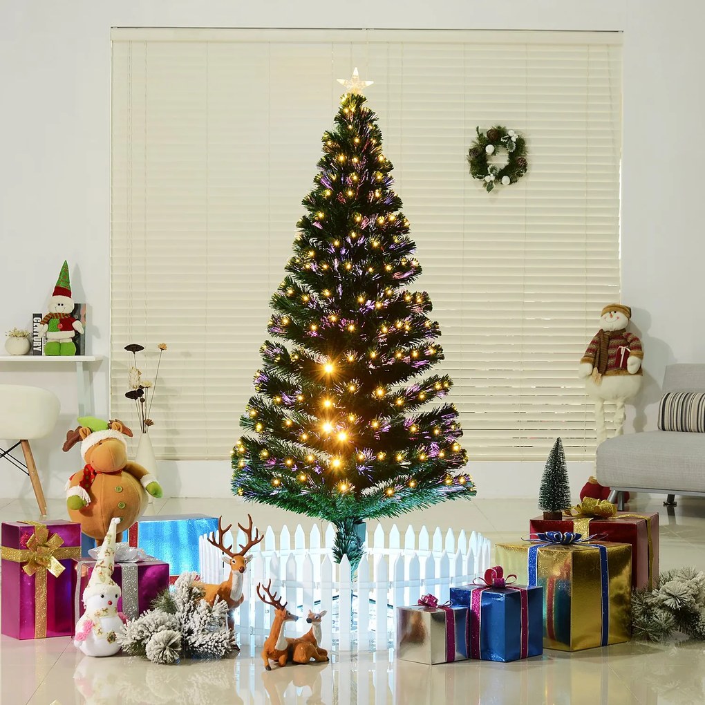 Árvore de Natal 180 cm com Luzes LED Fibra Óptica 230 Ramos de PVC e Suporte Metálico Ø82x180 cm Verde