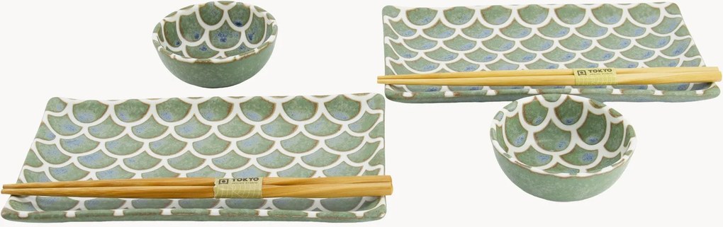 Conjunto de loiça de sushi em porcelana Mermaid, 2 pessoas, conjunto de 6