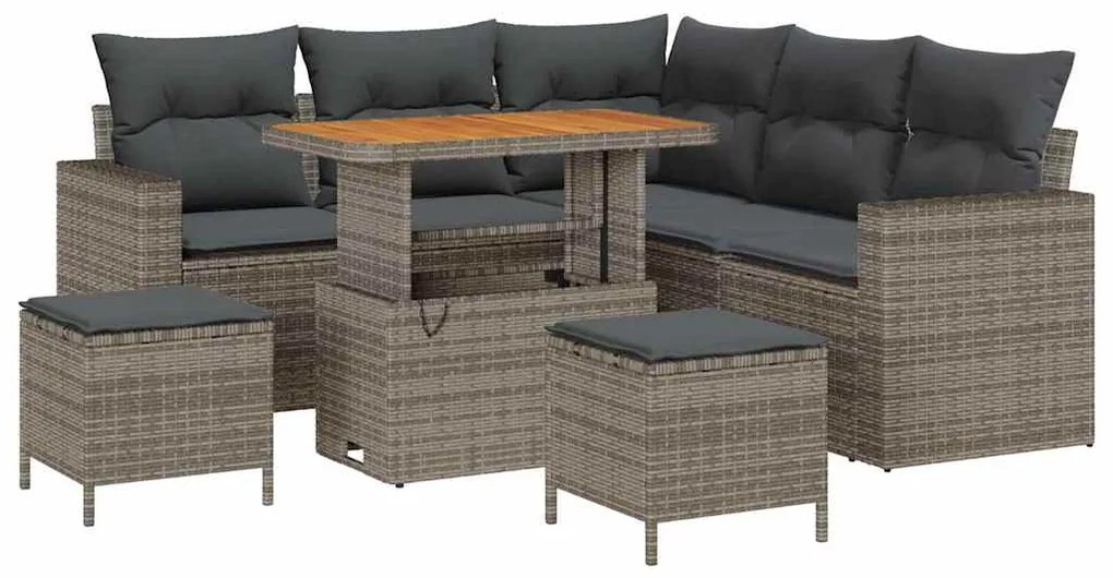 Conjunto de Sofá de Jardim de 8 Peças com Almofadas Cinzas em Rattan S