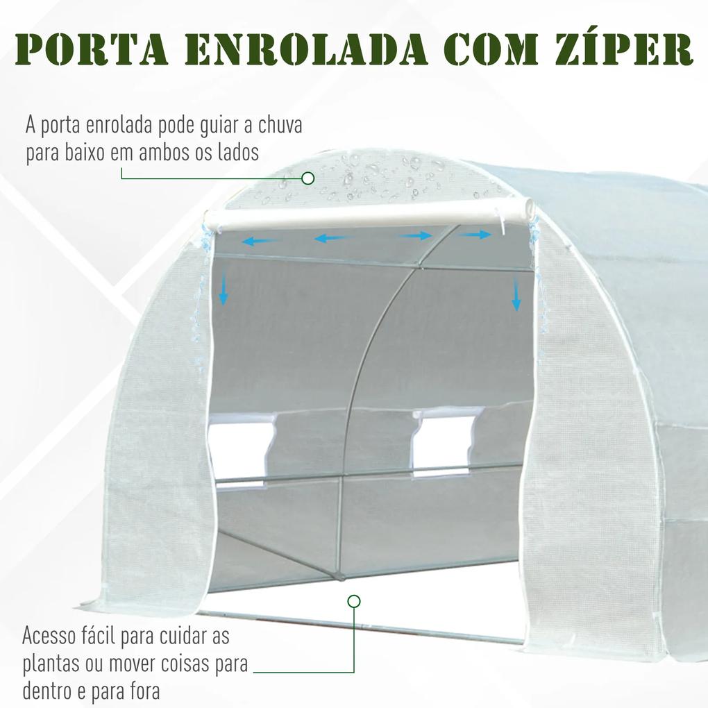 Estufa de jardim Tipo de túnel com 8 janelas e tampa de polietileno 600x300x200 cm Branco