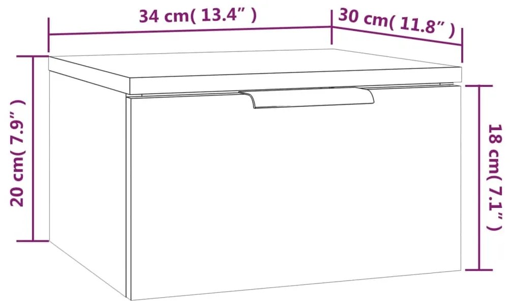 Mesa de cabeceira de parede 34x30x20 cm cor carvalho castanho