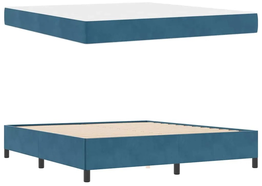 Estrutura da Cama Azul Escuro e Branco 180 x 200 cm Veludo