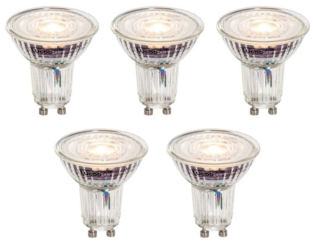 Conjunto de 5 lâmpadas LED GU10 50mm reguláveis transparente 4,9W 430 lm 2700K