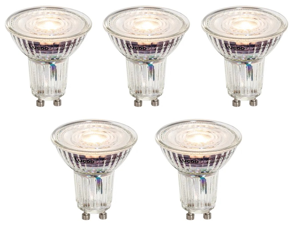 Conjunto de 5 Lâmpadas LED GU10 50mm Reguláveis Transparentes 4.9W 430 lm 2700K