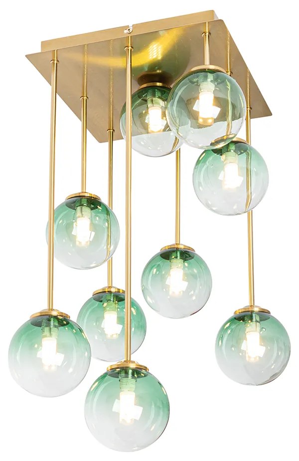 Candeeiro de teto Art Déco dourado com vidro verde 9 luzes - Athens Art Deco