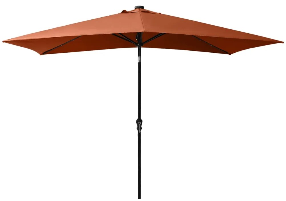 Guarda-sol de jardim c/ luzes LED e poste de aço 2x3m terracota