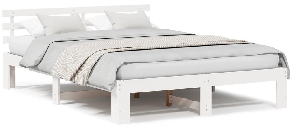 Estrutura de Cama de Madeira Branca Madeira 140 x 200 cm Durável