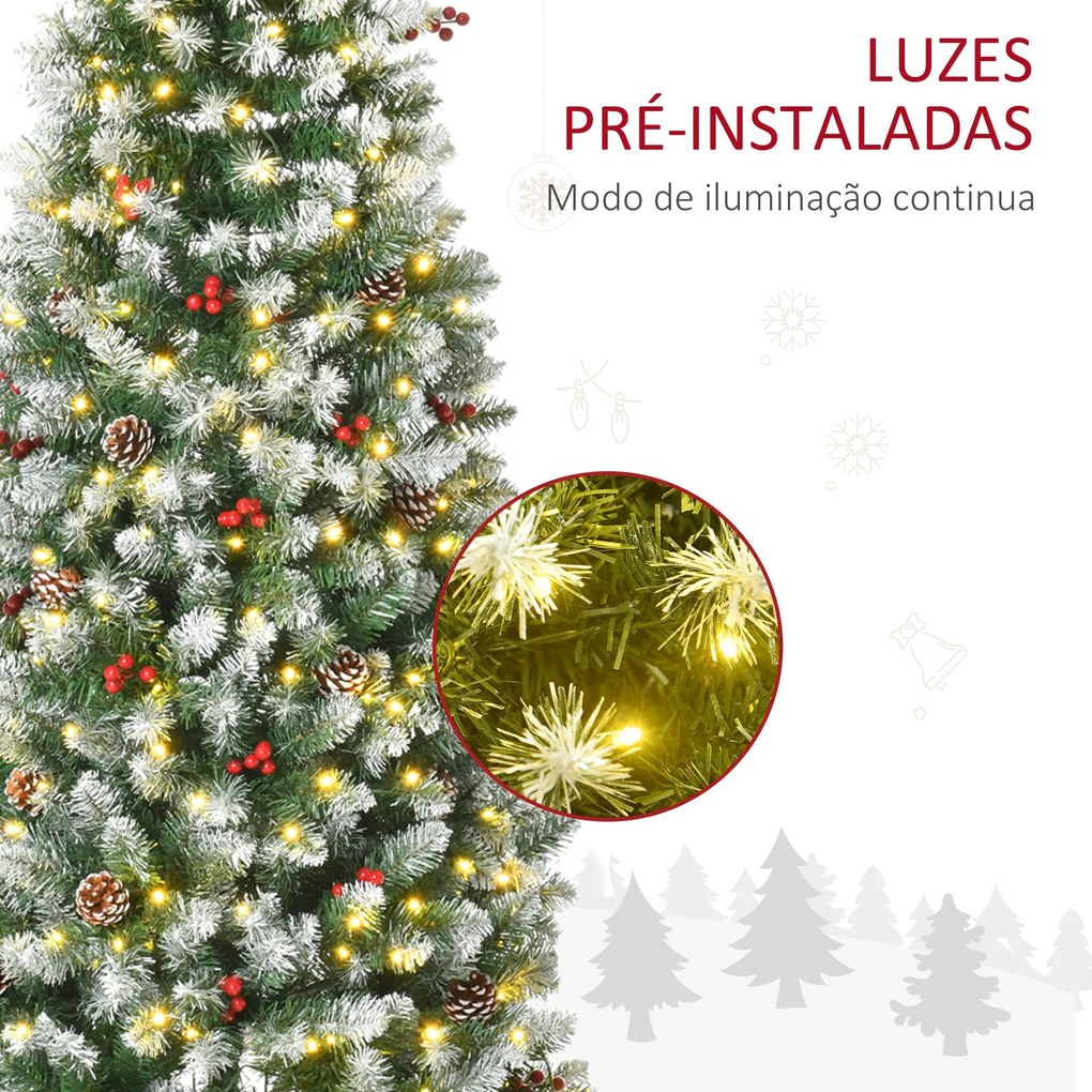 HOMCOM Árvore de Natal Nevada Artificial 180cm com 300 Luzes LED Branc