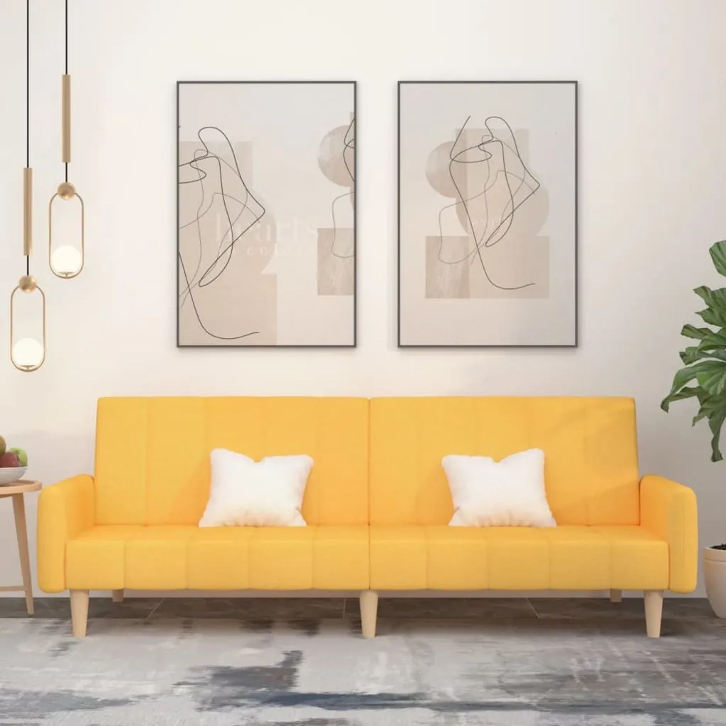 337363 vidaXL Sofá-cama de 2 lugares tecido amarelo