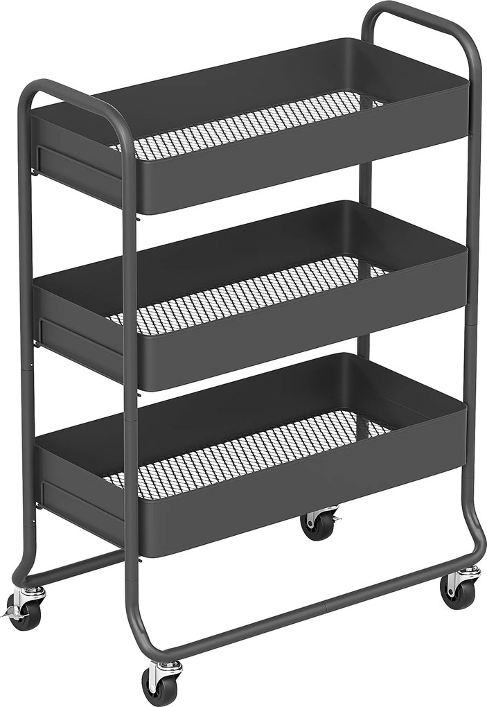 HOMCOM Carrinho de Cozinha, 3 Cestos, 4 Rodas, Metal, Preto | Aosom Portugal