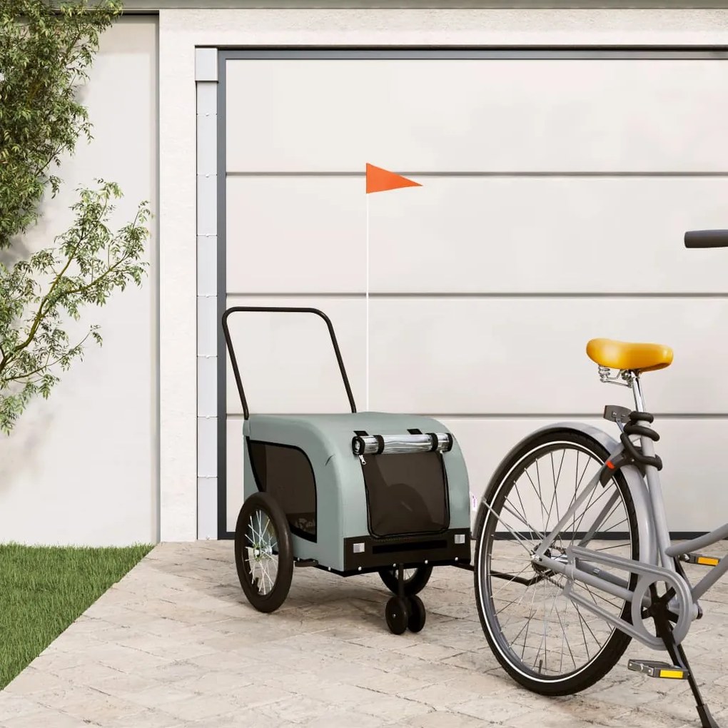 vidaXL Reboque de bicicleta p/ animais tecido oxford/ferro cinza/preto