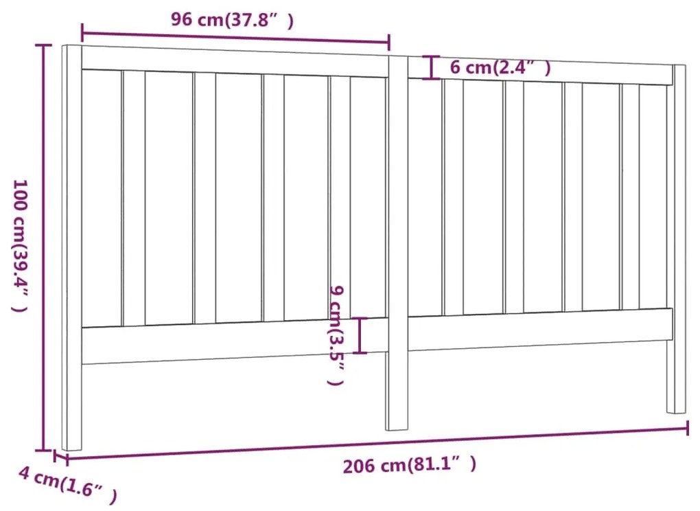 Cabeceira de cama 206x4x100 cm pinho maciço branco