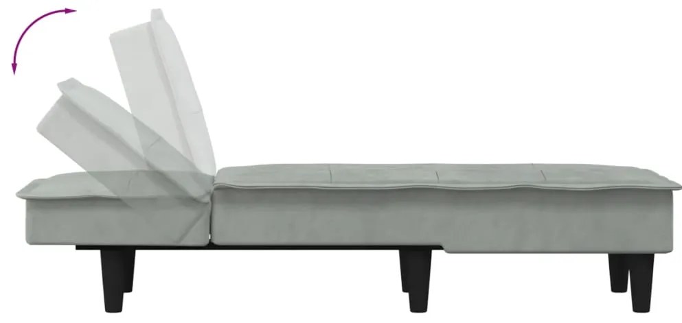 Chaise longue veludo cinzento-claro