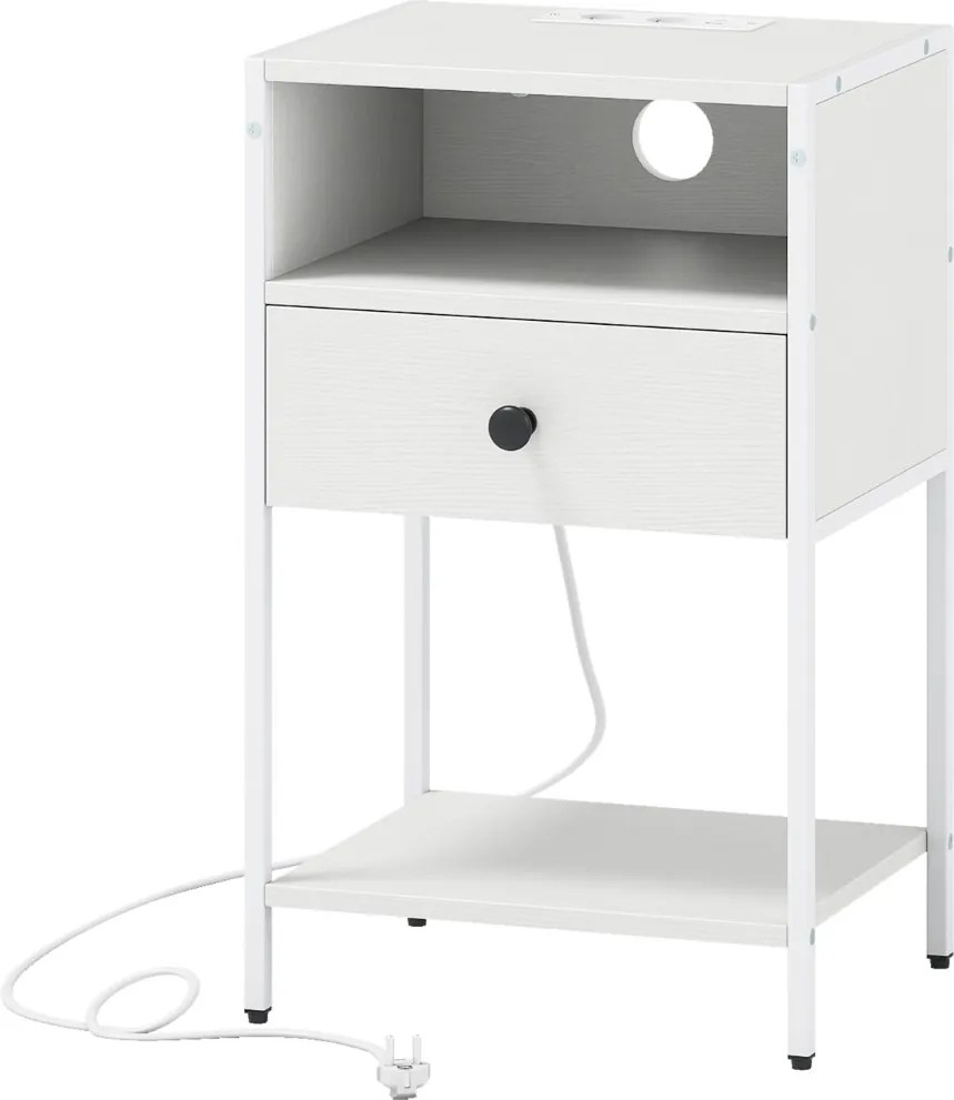 Mesa de cabeceira, mesa apoio 40 x 32 x 65 cm com estação de carregamento com Compartimento aberto Gaveta branca