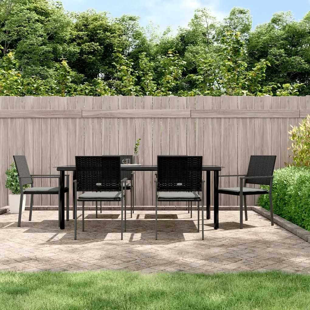 vidaXL 7 pcs conjunto de jantar p/ jardim c/ almofadões vime PE e aço
