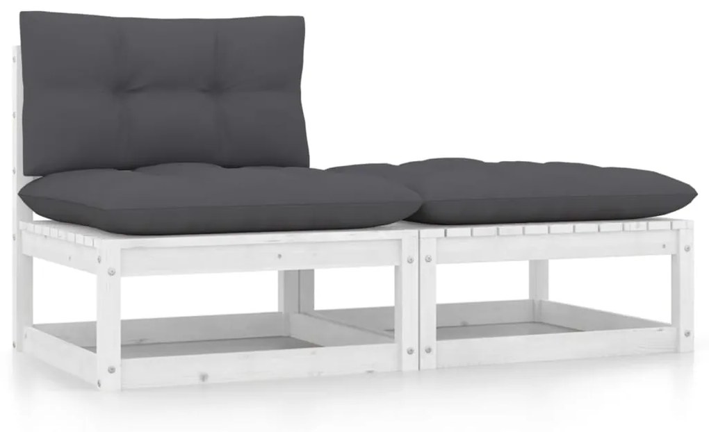 805756 vidaXL 2 pcs conjunto lounge jardim c/ almofadões pinho maciço branco