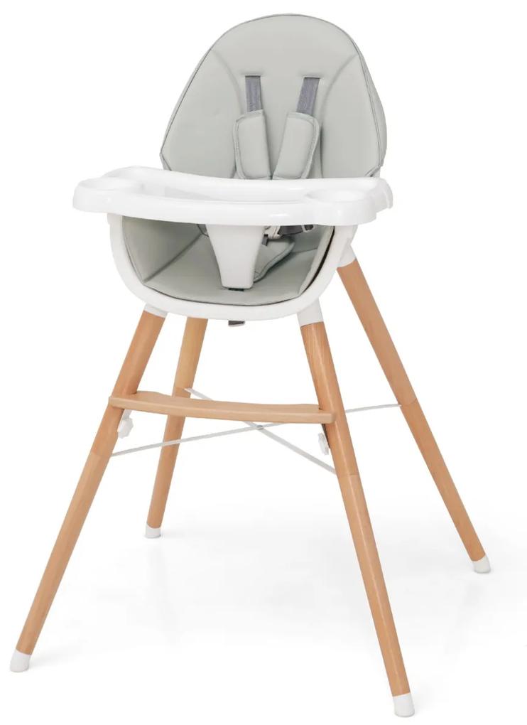 Cadeira refeição alta para bebe com bandeja Almofada de assento removível Arnês de 5 pontos 66 x 63 x 100 cm Cinzento