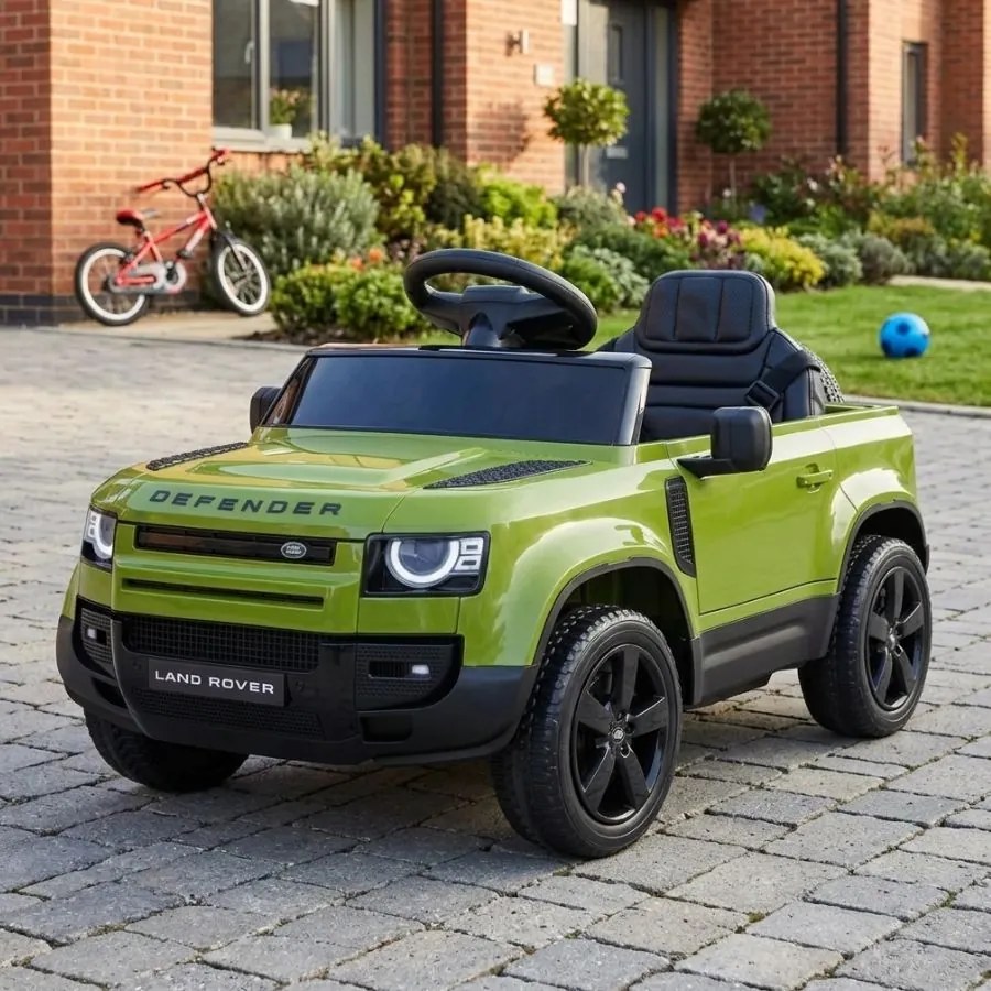 Carro elétrico para Crianças 12V 4x4 Land Rover Defender Rodas de espuma EVA, Assento Couro ecológico, Controlo remoto Verde