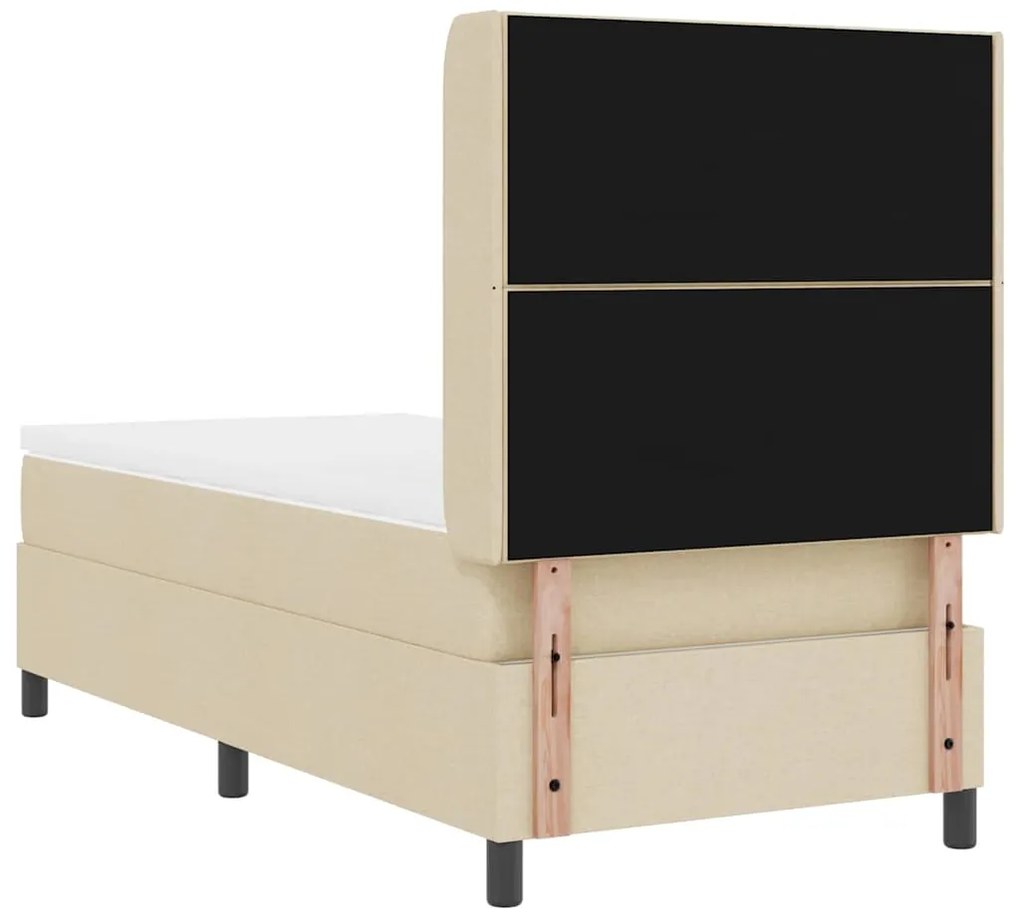Cama Box Spring com colchão e LED creme 100x200 cm, tecido