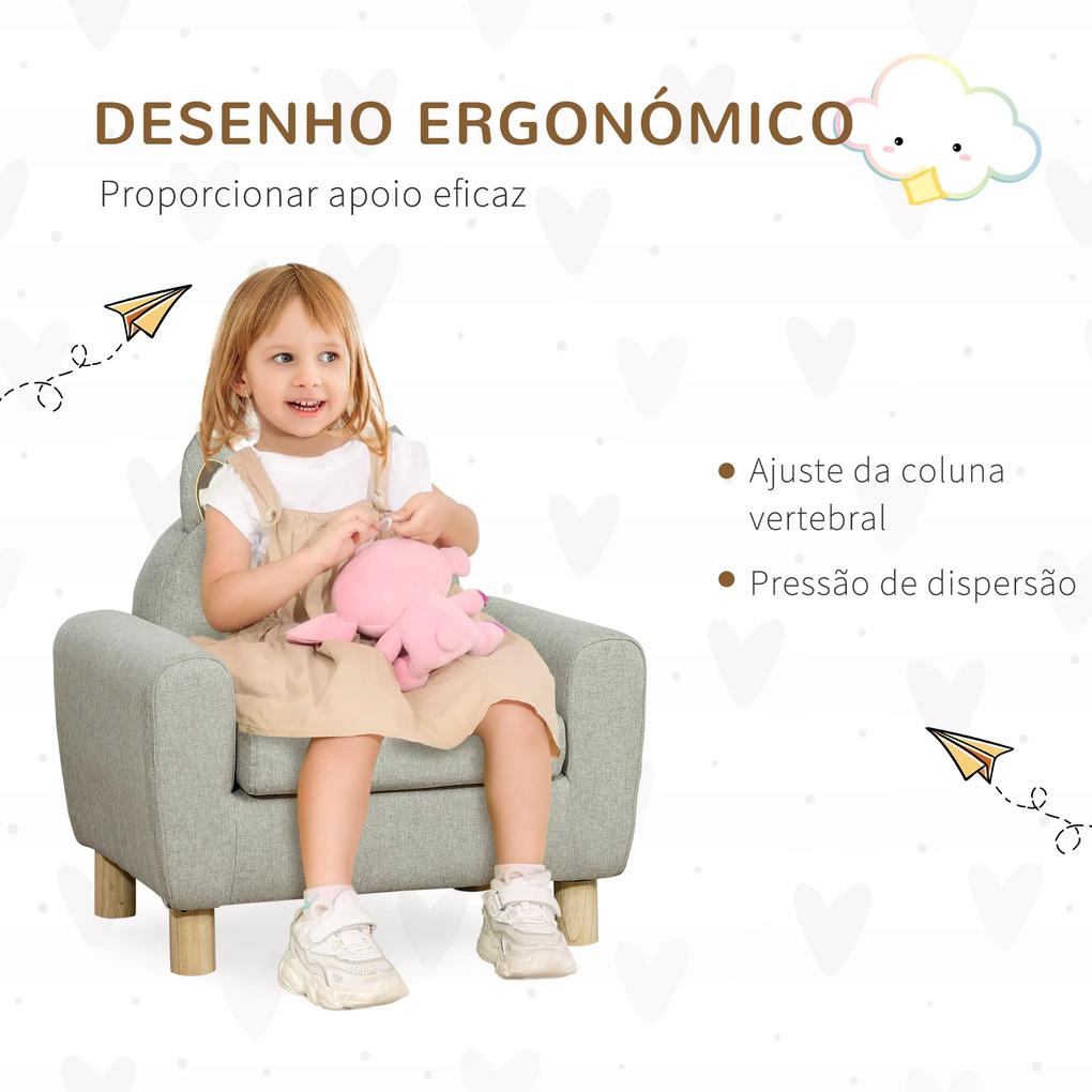 HOMCOM Poltrona Infantil Mini Sofá para Crianças acima de 3 Anos com Assento Acolchoado Apoio para os Braços e Estrutura de Madeira Carga Máxima 45kg 60x42x50cm Cinza