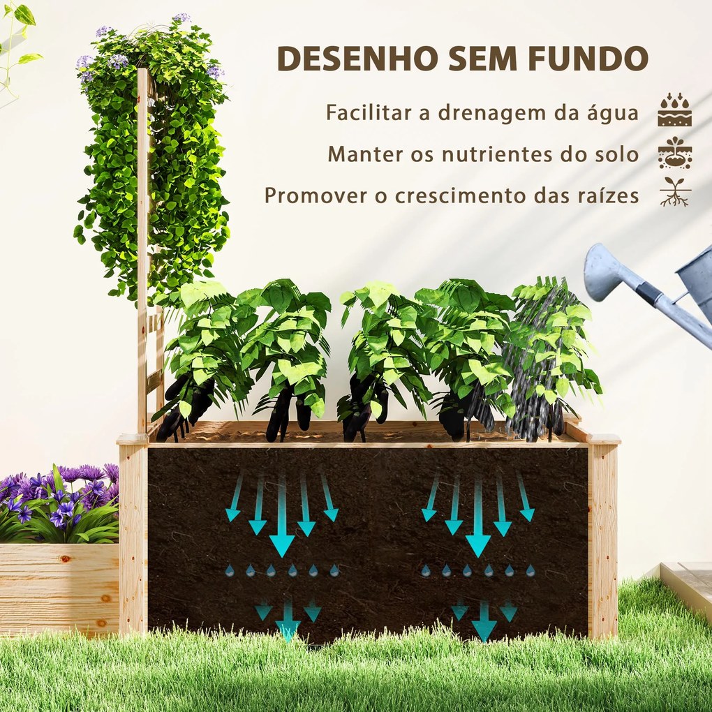 Floreira Exterior de Madeira com Treliça para Plantas Trepadoras e 2 Caixas de Cultivo  222x63x132 cm Madeira