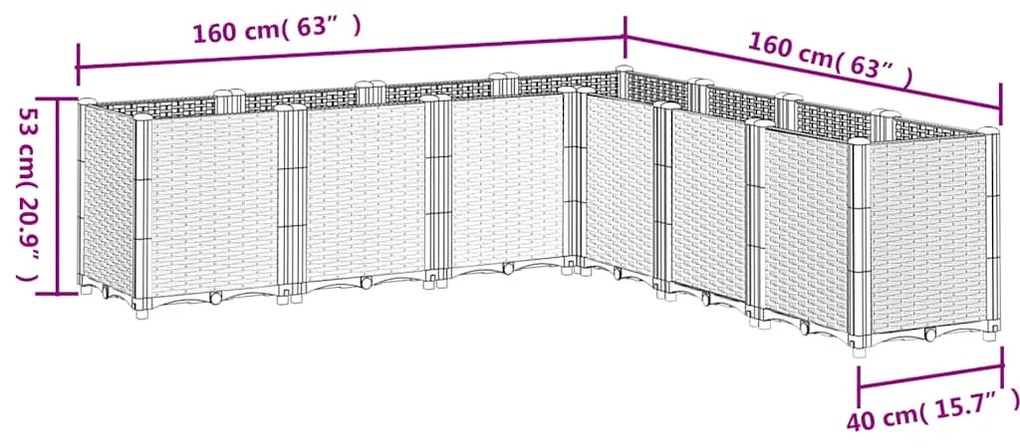 Vaso/floreira 160x160x53 cm PP cinzento azul