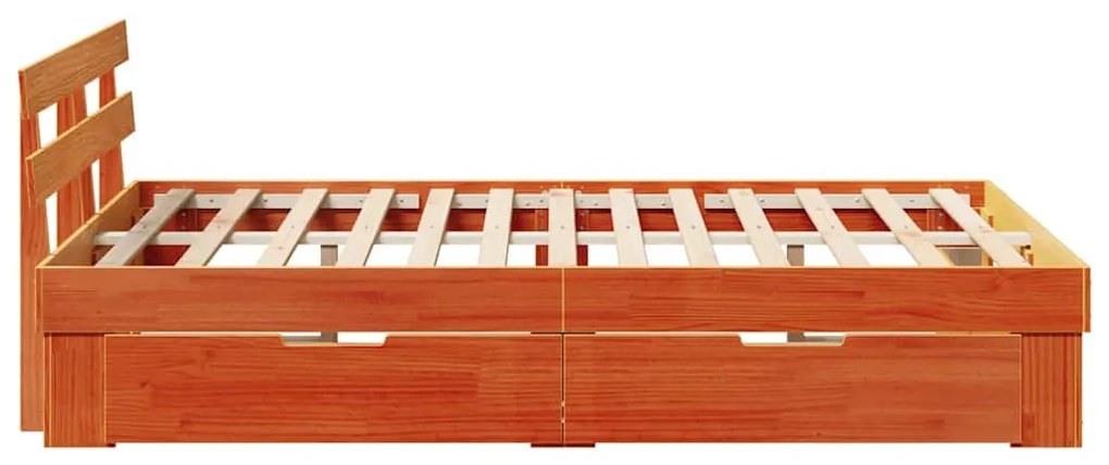 Cama com Gavetas - Cor Cera Marrom - 140 x 190 cm - Madeira de Pinheir