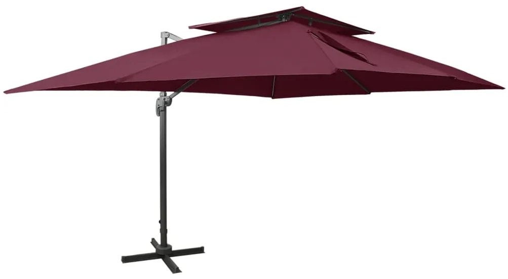 vidaXL Guarda-sol de jardim cantilever com tampo duplo vermelho bordô 400x300 cm