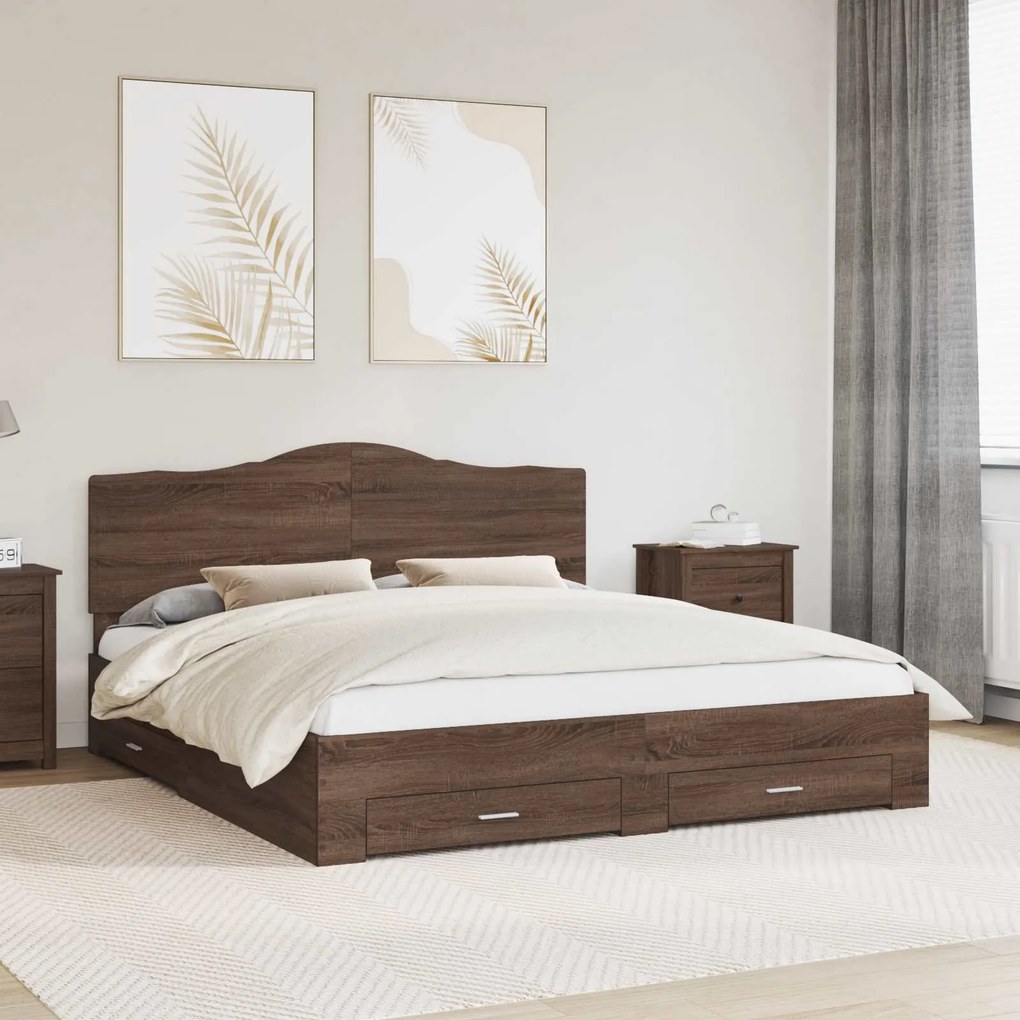 vidaXL Estrutura da Cama com cabeceira Carvalho Marrom 180 x 200 cm
