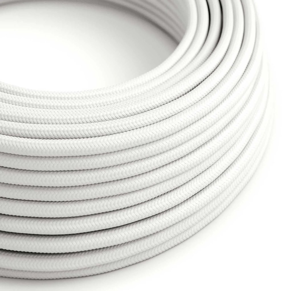 Round Electric Cable covered by Rayon solid color fabric RM01 White - 2x0.75