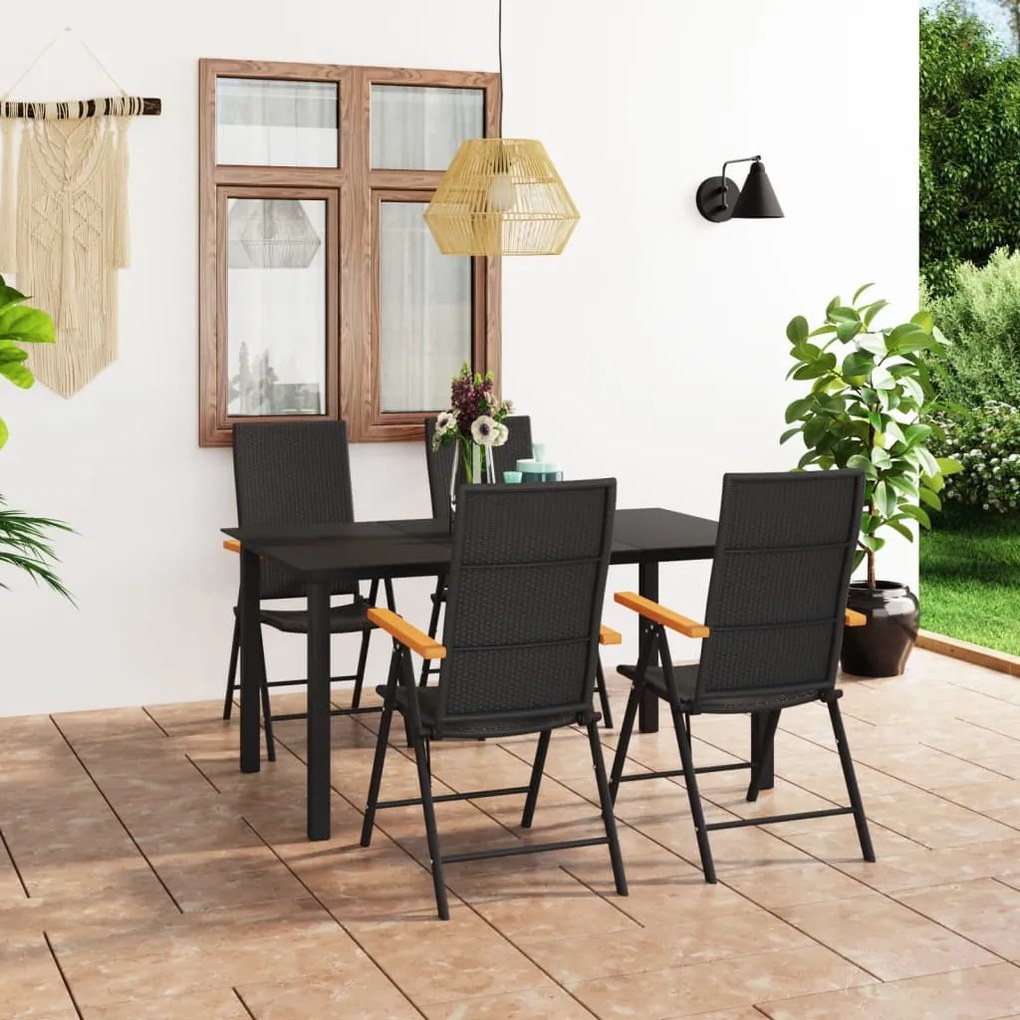 vidaXL 5 pcs conjunto de jantar para jardim preto e castanho