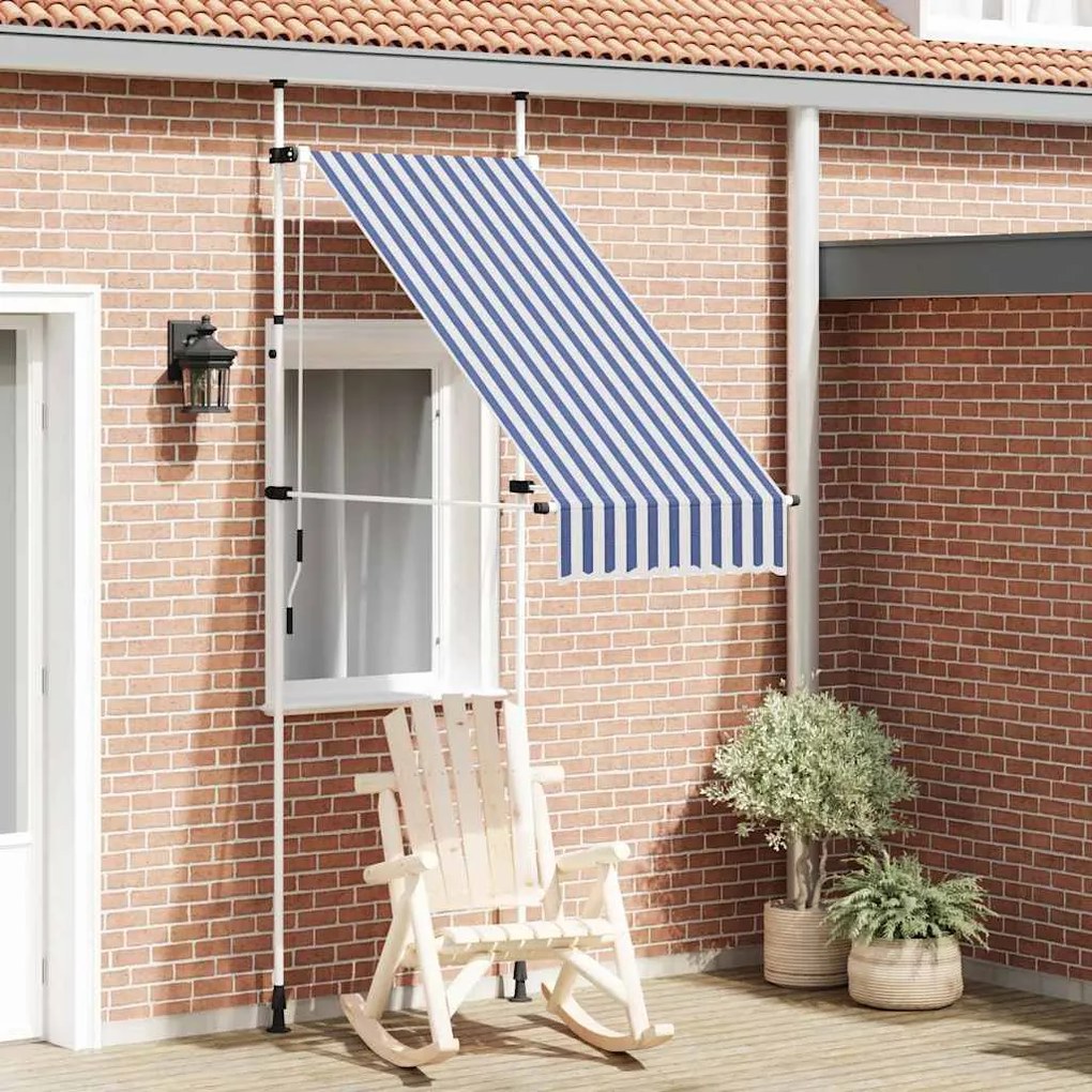 Toldo retrátil manual 100 cm riscas azuis e brancas