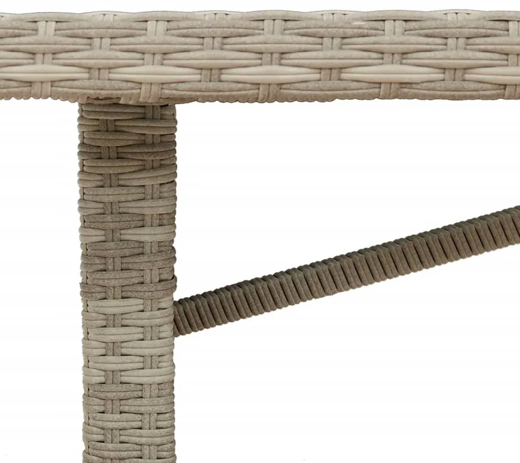 Mesa jardim c/ tampo de vidro 190x80x74 cm vime PE cinza-claro