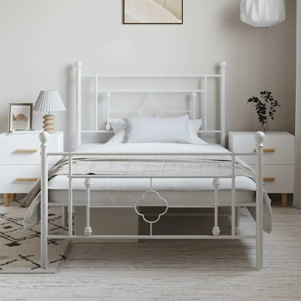 Estrutura de cama com cabeceira e pés 100x200 cm metal branco