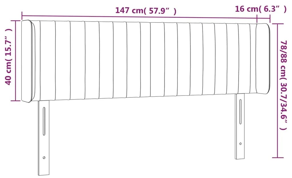 Cabeceira de cama c/ abas veludo 147x16x78/88cm cinzento-escuro