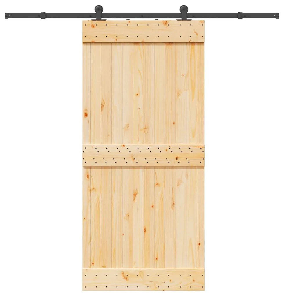 Porta de correr com ferragens 95x210 cm madeira de pinho maciça
