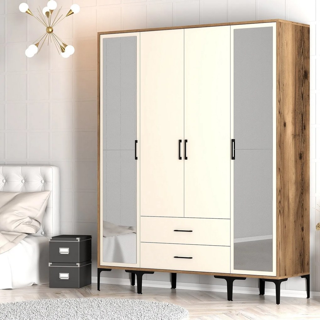 Roupeiro Kumsal RTR – Nogueira e Creme – 160x47,5x201,4 cm