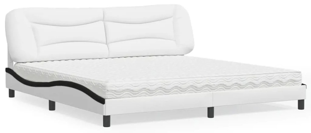 vidaXL Cama com colchão 200x200 cm couro artificial preto e branco