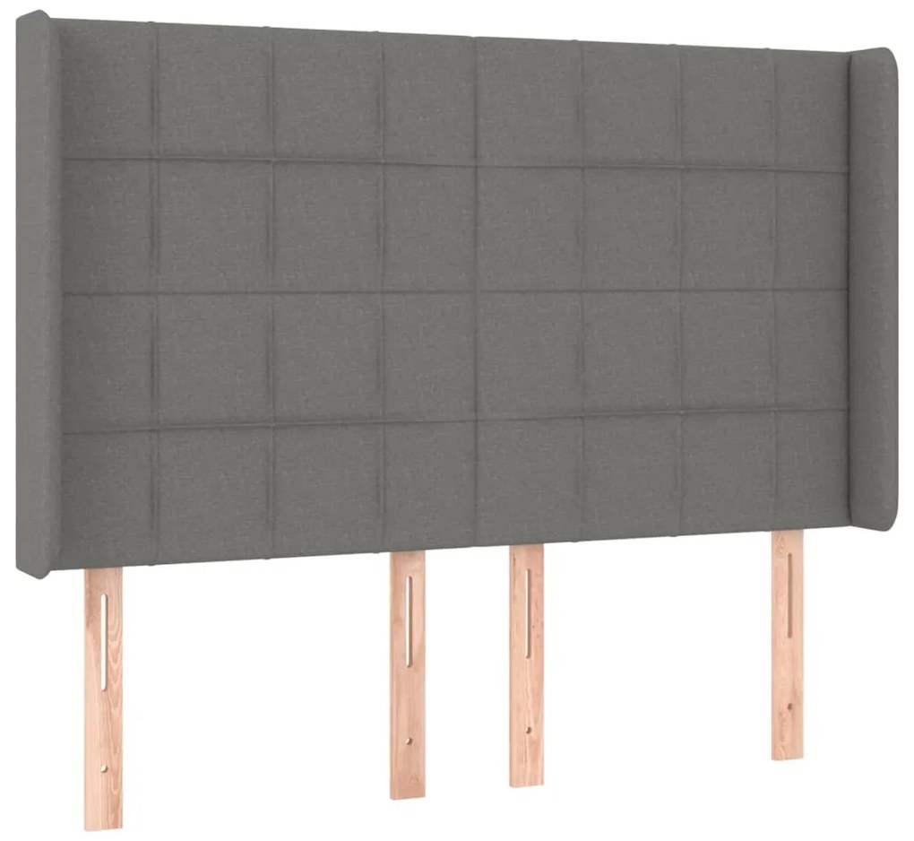 Cama box spring c/ colchão e LED 140x190 cm tecido cinza-escuro