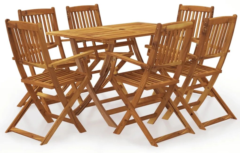 7 pcs conjunto jantar dobrável p/ jardim madeira acácia maciça
