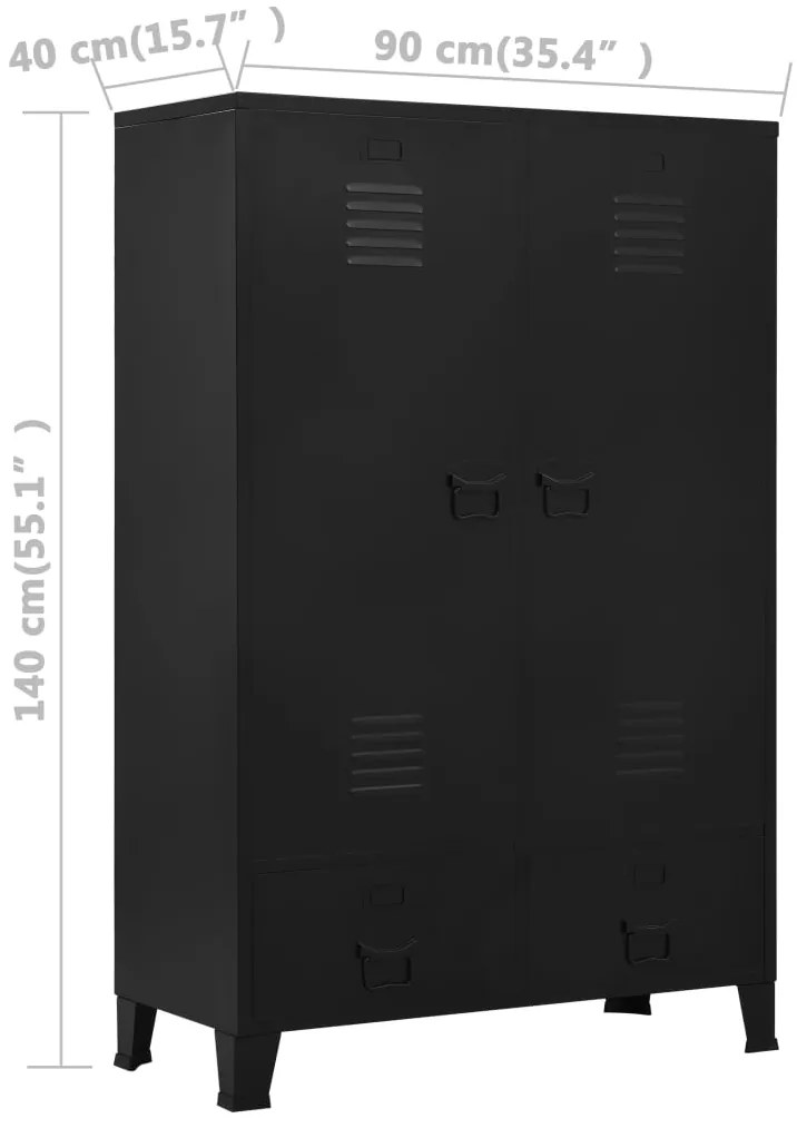 Roupeiro industrial 90x40x140 cm aço preto