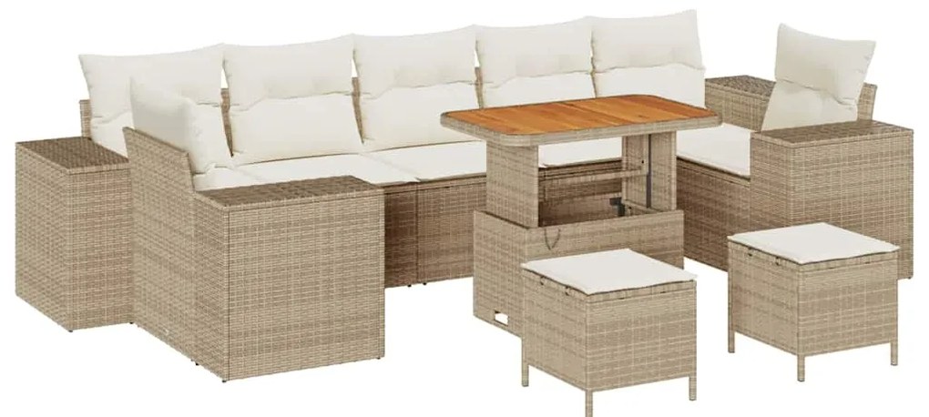Conjunto de Sofás para Jardim de 10 Peças com Almofadas Bege Vime Poli